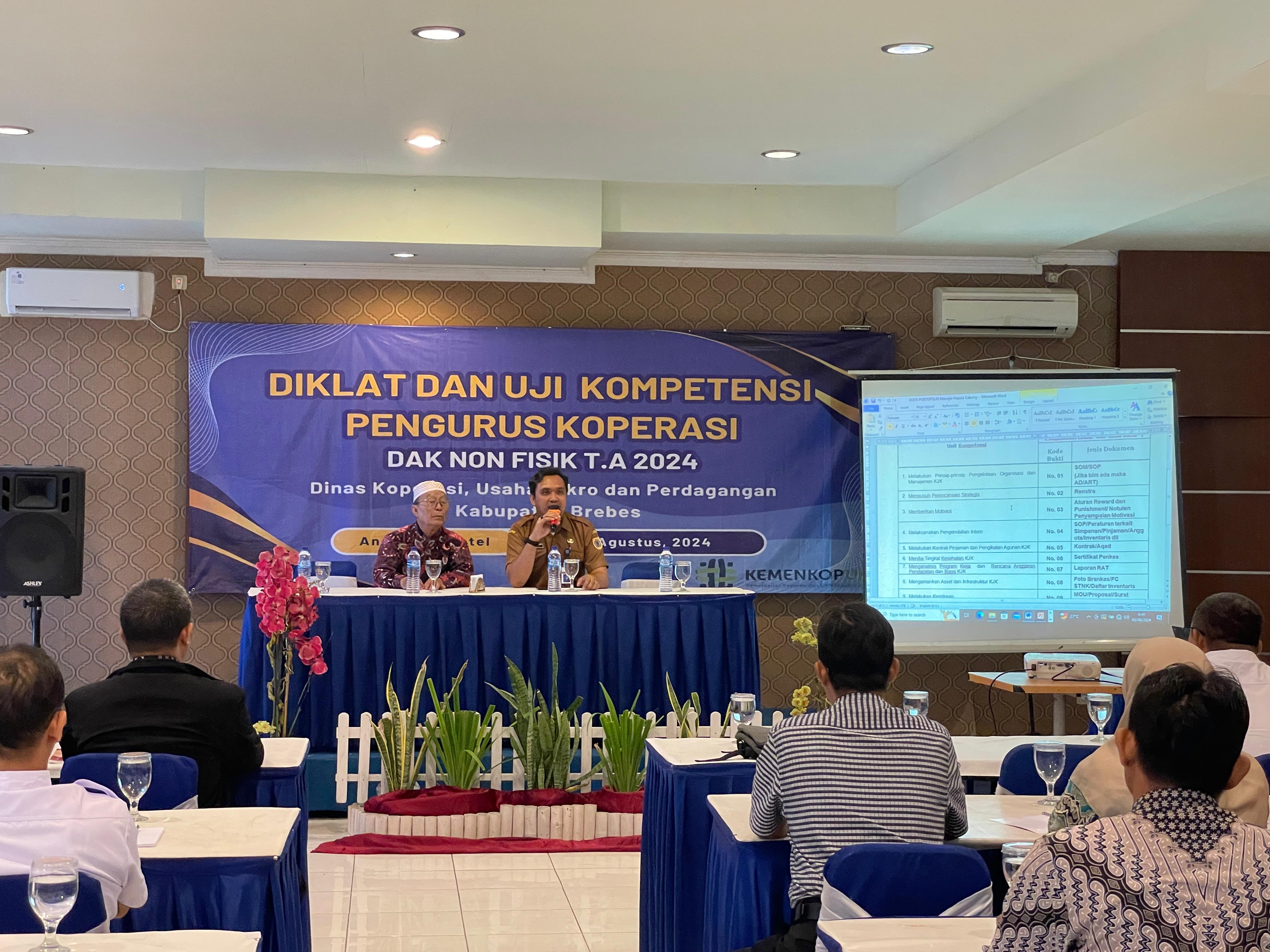 Diklat dan Uji kompetensi pengurus koperasi DAK non fisik KemenkopUKM RI T.A 2024