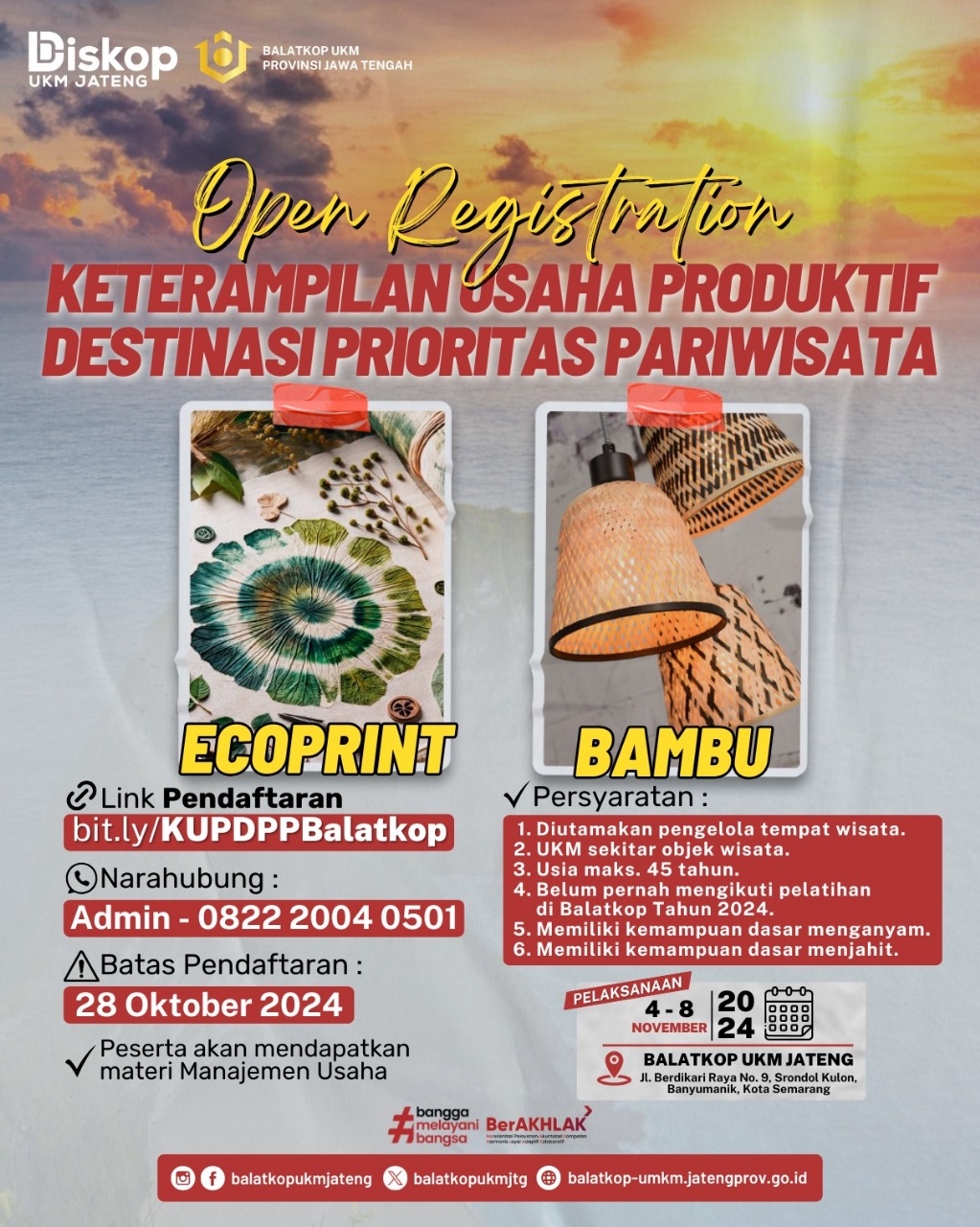 Pelatihan Keterampilan Usaha Produktif untuk pelaku usaha wisata dan UMKM di seputar destinasi wisata di Jawa Tengah